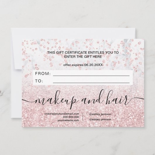 roos goud glitter white marble gift certificate (Achterkant)