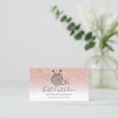 Roos goud glitter wit breien handbediend visitekaartje (Staand voorkant)