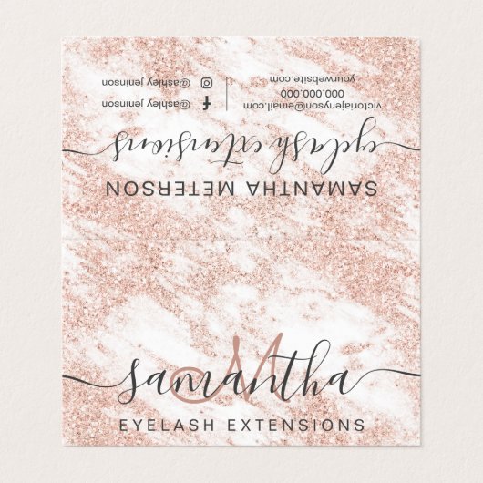 roos goud glitter wit marmer oognazorg visitekaartje (Buitenkant ongevouwen)