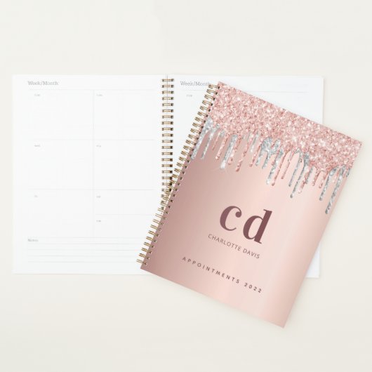 Roos Goud Glitter Zilver Blush Monogram 2026 Planner (Display)