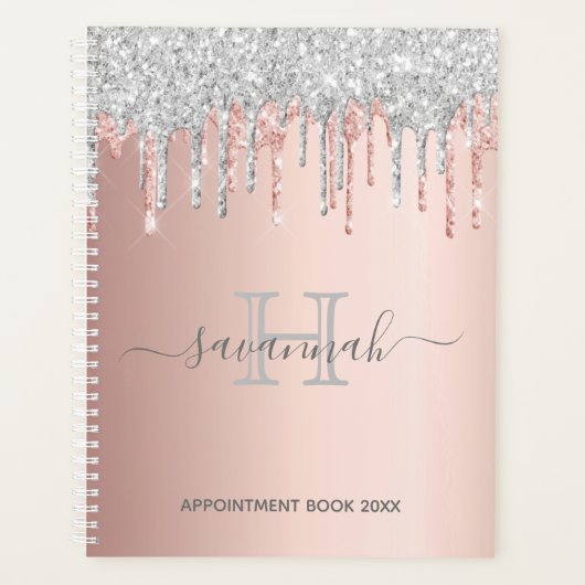 Roos goud glitter zilverroze monogram 2022 planner (Voorkant)