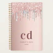 Roos goud glitter zilverroze monogram luxe 2021 planner (Voorkant)