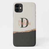 Roos goud glitter zwart roze modern monogram Case-Mate iPhone case (Achterkant)