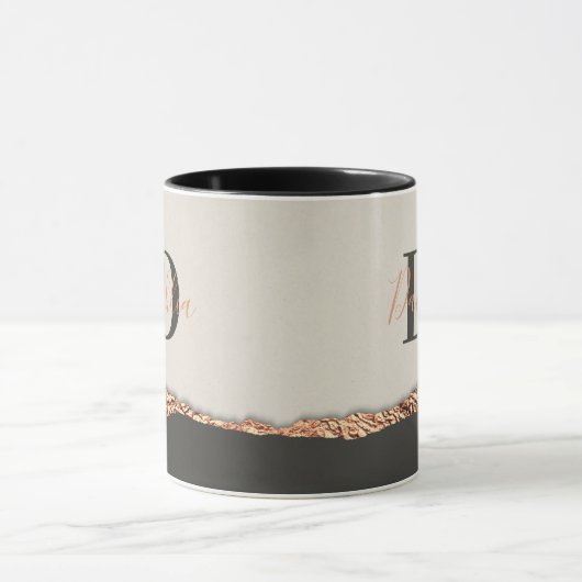 Roos goud glitter zwart roze modern monogram mok (Midden)