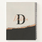 Roos goud glitter zwart roze modern monogram notitieboek (Achterkant)