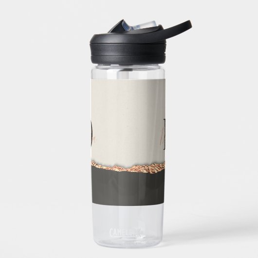 Roos goud glitter zwart roze modern monogram waterfles (Links)