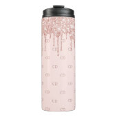 Roos goud glitter zwart roze monogram initiaal thermosbeker (Voorkant)
