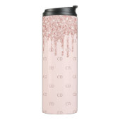 Roos goud glitter zwart roze monogram initiaal thermosbeker (Gedraaid links)