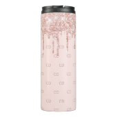Roos goud glitter zwart roze monogram initiaal thermosbeker (Achterkant)