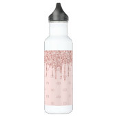 Roos goud glitter zwart roze monogram initiaal waterfles (Links)
