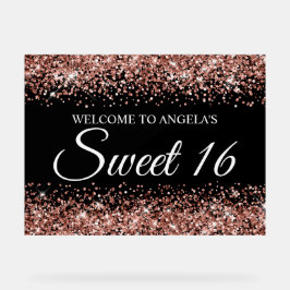 Roos Goud Glitter Zwart Sweet 16 Acryl Bord