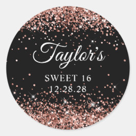 Roos Goud Glitter Zwart Sweet 16 Ronde Sticker