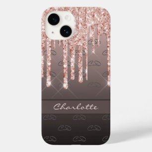 Roos goud glitter zwarte bruine monogram naam Case-Mate iPhone 14 hoesje
