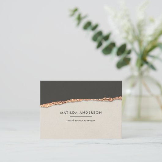 Roos goud glitter zwarte crème moderne vierkante b visitekaartje (Staand voorkant)