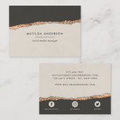 Roos goud glitter zwarte crème moderne vierkante b visitekaartje (Voorkant / Achterkant)