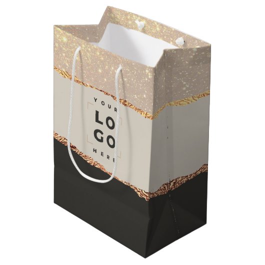 Roos goud glitter zwarte moderne elegante budgetta medium cadeauzakje (Voorkant Gekanteld)