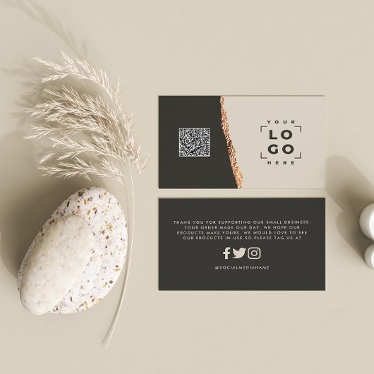 Roos goud glitter zwarte roze moderne dank visitekaartje