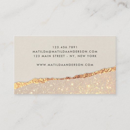 Roos goud glitter zwarte roze moderne vierkante bu visitekaartje (Achterkant)