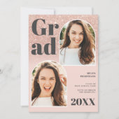 Roos goud glitterroze boog 3 foto's afstuderen kaart (Voorkant)