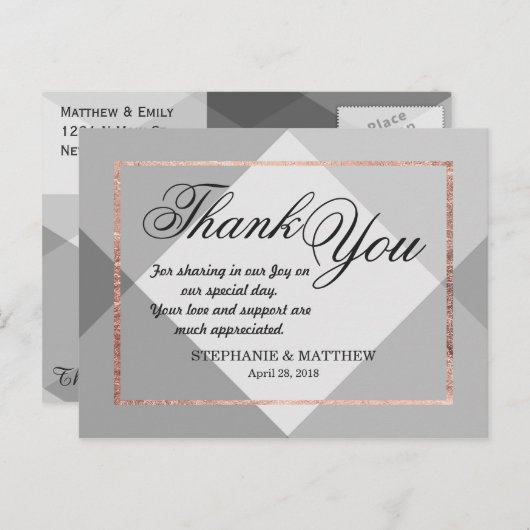 Roos Goud Grijs Geo Dank u Briefkaarten (Voorkant / Achterkant)