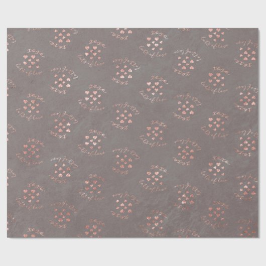 Roos Goud Grijs Harten Wrapping Papier Gift Wrap (Vlak)