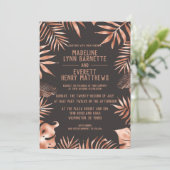 Roos Goud & Grijs Palmbladeren Bruiloft Uitnodigin Kaart (Staand voorkant)