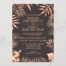 Roos Goud & Grijs Palmbladeren Bruiloft Uitnodigin