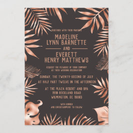 Roos Goud & Grijs Palmbladeren Bruiloft Uitnodigin Kaart