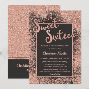 Roos Goud Grijs Sweet 16, Trendy Glitter Kaart