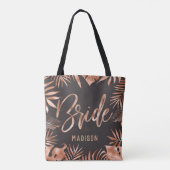 Roos Goud & Grijs Tropisch Palmblad Bruid Tote Bag (Achterkant)