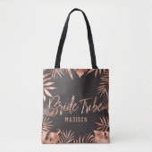 Roos Goud & Grijs Tropisch Palmblad Bruidstam Tote Bag (Voorkant)