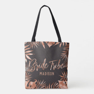 Roos Goud & Grijs Tropisch Palmblad Bruidstam Tote Bag