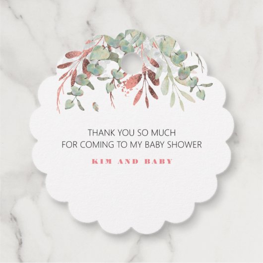 Roos Goud Groen Baby shower Dank u Bedankjes Labels (Achterkant)