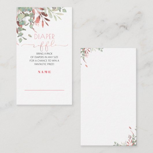 Roos Goud Groen Baby shower Luier Raffle Informatiekaartje (Voorkant / Achterkant)
