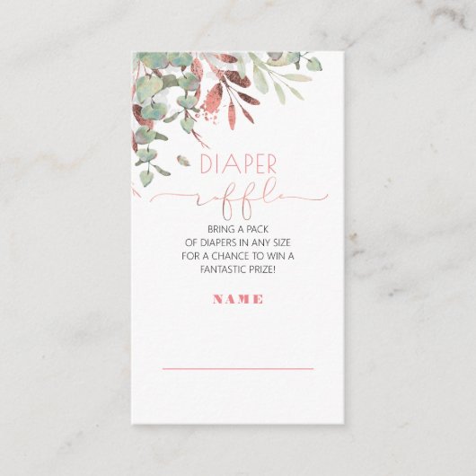 Roos Goud Groen Baby shower Luier Raffle Informatiekaartje (Voorkant)