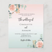 Roos Goud Groen Bloemen Budget Bruiloft Uitnodigin Flyer (Voorkant)