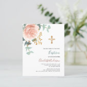 Roos Goud Groen Cross Budget Doop Uitnodiging (Staand voorkant)