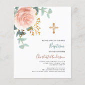 Roos Goud Groen Cross Budget Doop Uitnodiging (Voorkant)