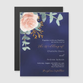 Roos goud groen marineblauw luxe bruiloft magnetische uitnodiging (Voorkant / Achterkant)