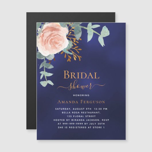 Roos goud groen marineblauw luxe Vrijgezellenfeest Magnetische Uitnodiging (Voorkant / Achterkant)