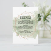 Roos Goud & Groen Waterverf Bruiloft Details Kaart (Staand voorkant)