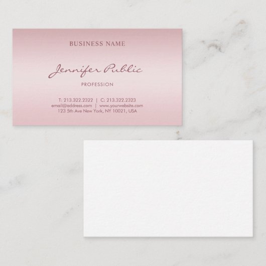 Roos Goud Handgeschreven Script Elegant Modern Tre Visitekaartje (Voorkant / Achterkant)