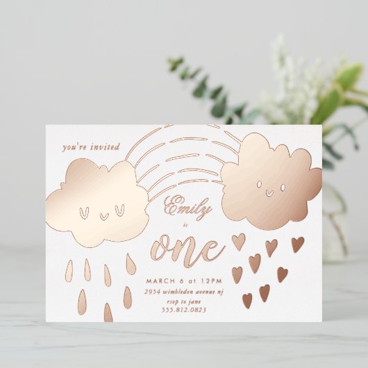 Roos goud harst over de regenboogdag Folie in Folie Uitnodiging (Staand Voorkant)