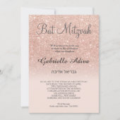 Roos goud hebrew glitter roze ombre Bat Mitzvah Kaart (Voorkant)