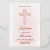 Roos Goud Heilig Kruis Doop Folie Uitnodiging (Voorkant)