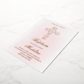 Roos Goud Heilig Kruis Doop Folie Uitnodiging (Gedraaid)