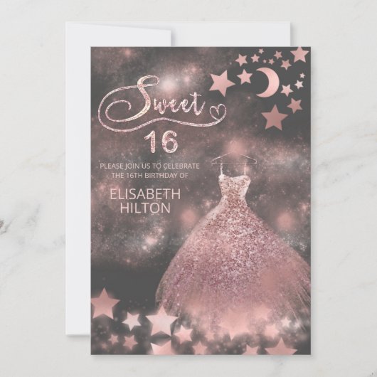 Roos goud Hemelse romantische maan en sterren Kaart (Voorkant)