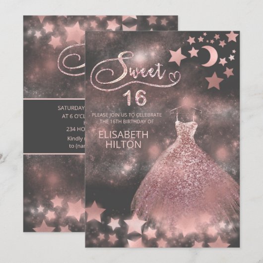 Roos goud Hemelse romantische maan en sterren Kaart (Voorkant / Achterkant)