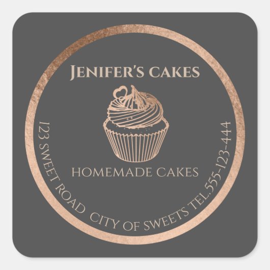 Roos goud Homemade cupcakes en behandelverpakkinge Vierkante Sticker (Voorkant)