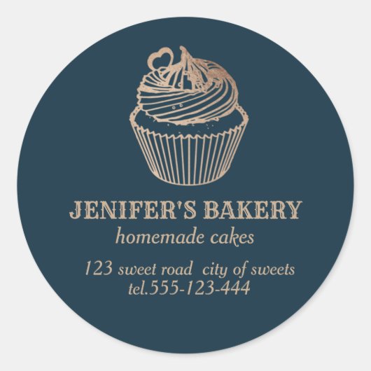 Roos goud Homemade cupcakes en snoepjes Ronde Sticker (Voorkant)